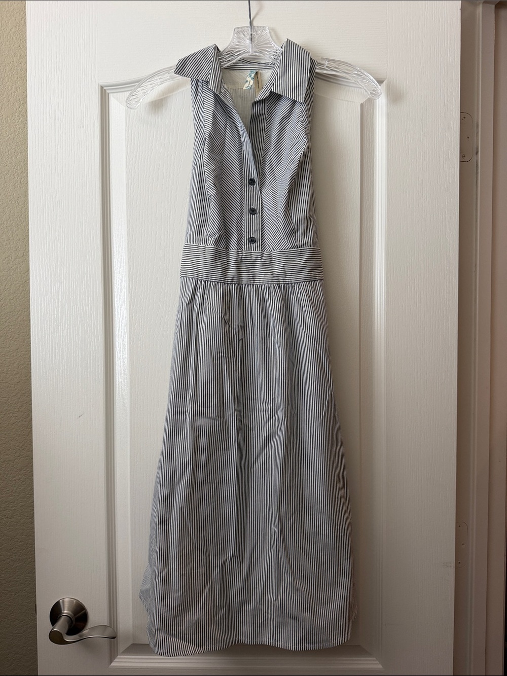 Anthropologie Striped Collared Midi Dress - Grey & White